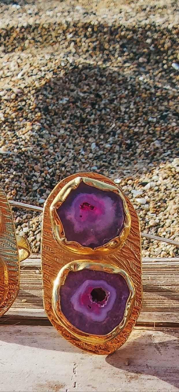 Golden Geode Ring- Pink