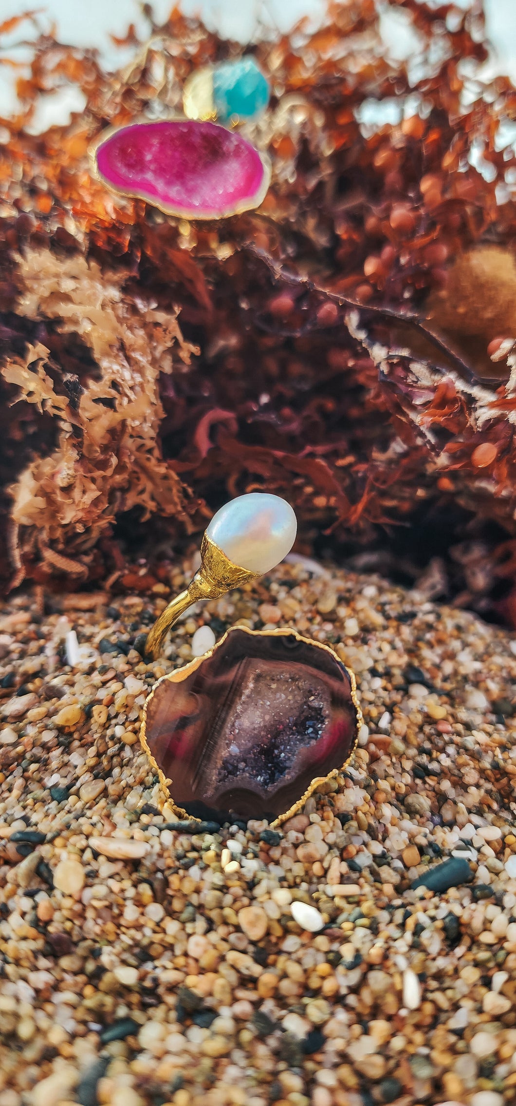 Lena Geode Ring- Brown w/Pearl